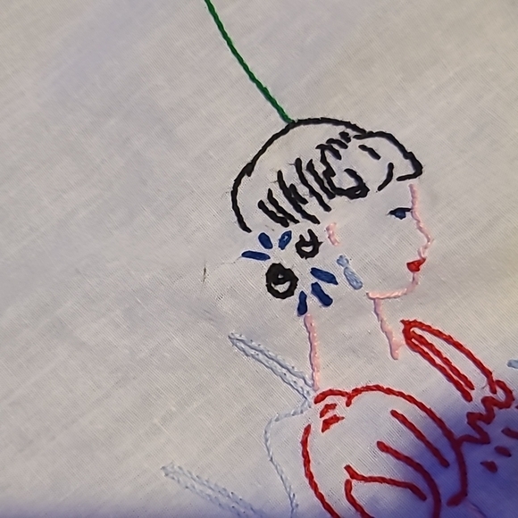 Hand Stitched Handkerchief Lady With Flowers - Picture 3 of 6